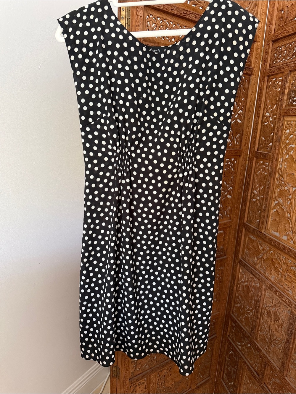 Agnes B. Black and White Polka Dot Midi Dress